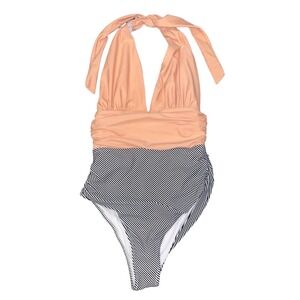 Cupshe Women's One Piece Swimsuit Medium Ruching‎ Peachy Pink Navy/White Striped